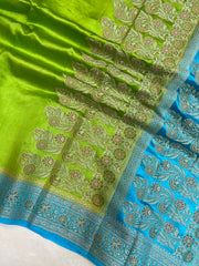 Green Pure Dupion Silk Banarasi Saree - The Handlooms