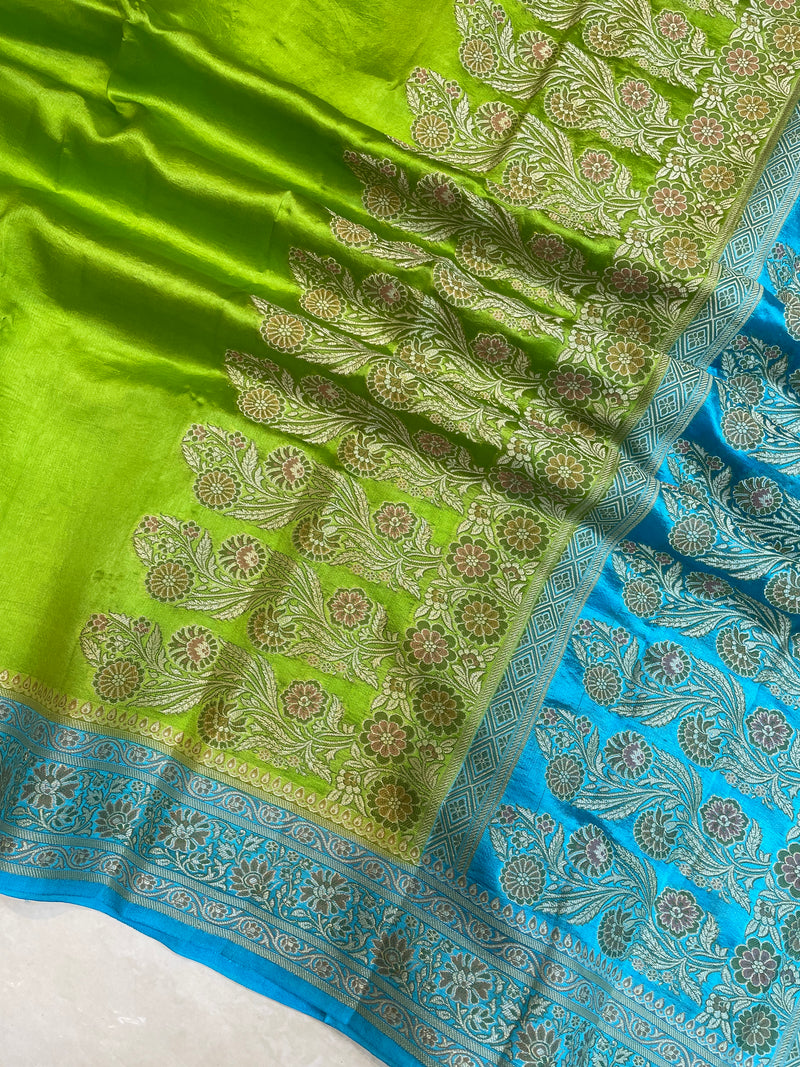 Green Pure Dupion Silk Banarasi Saree - The Handlooms