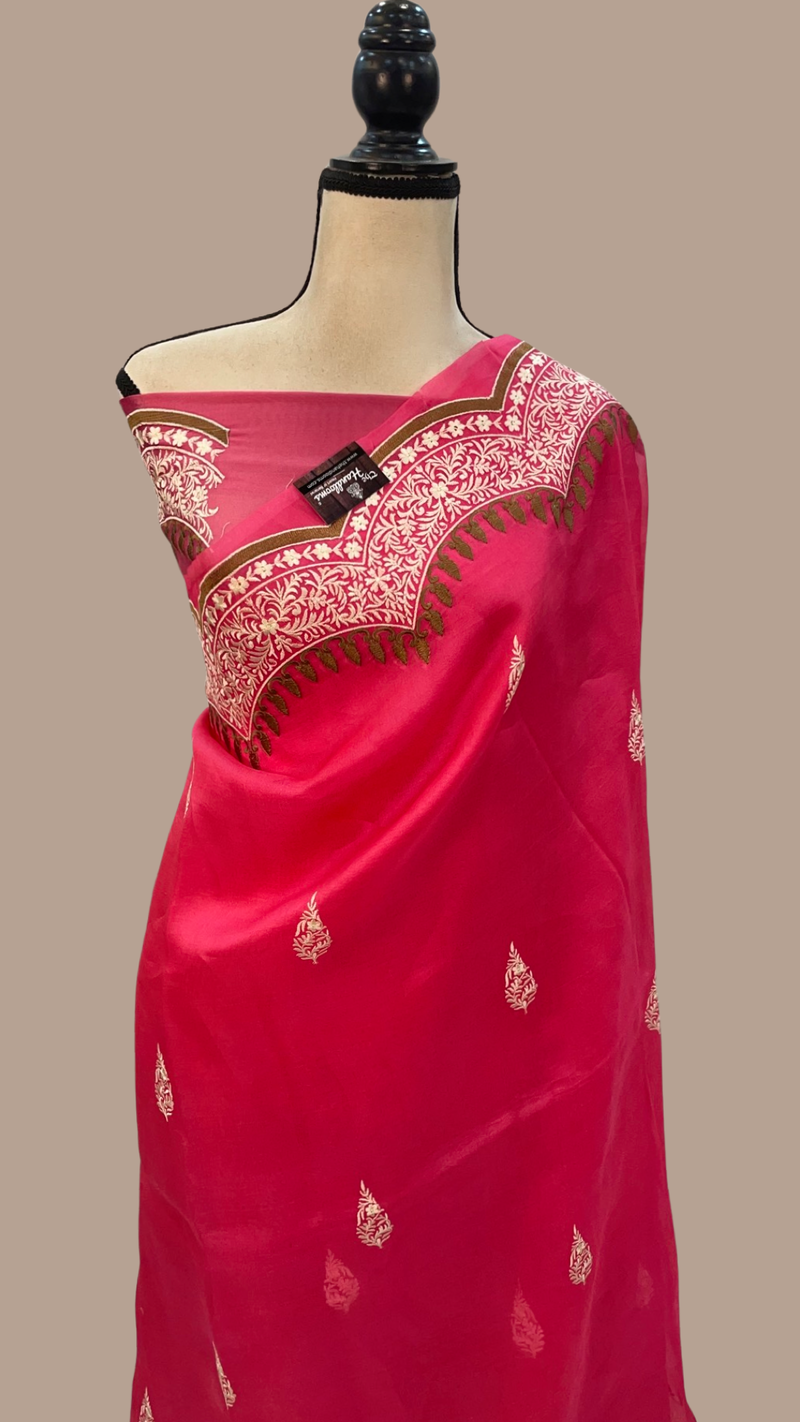 Pure Organza Chikankari Handloom Banarasi Saree - The Handlooms