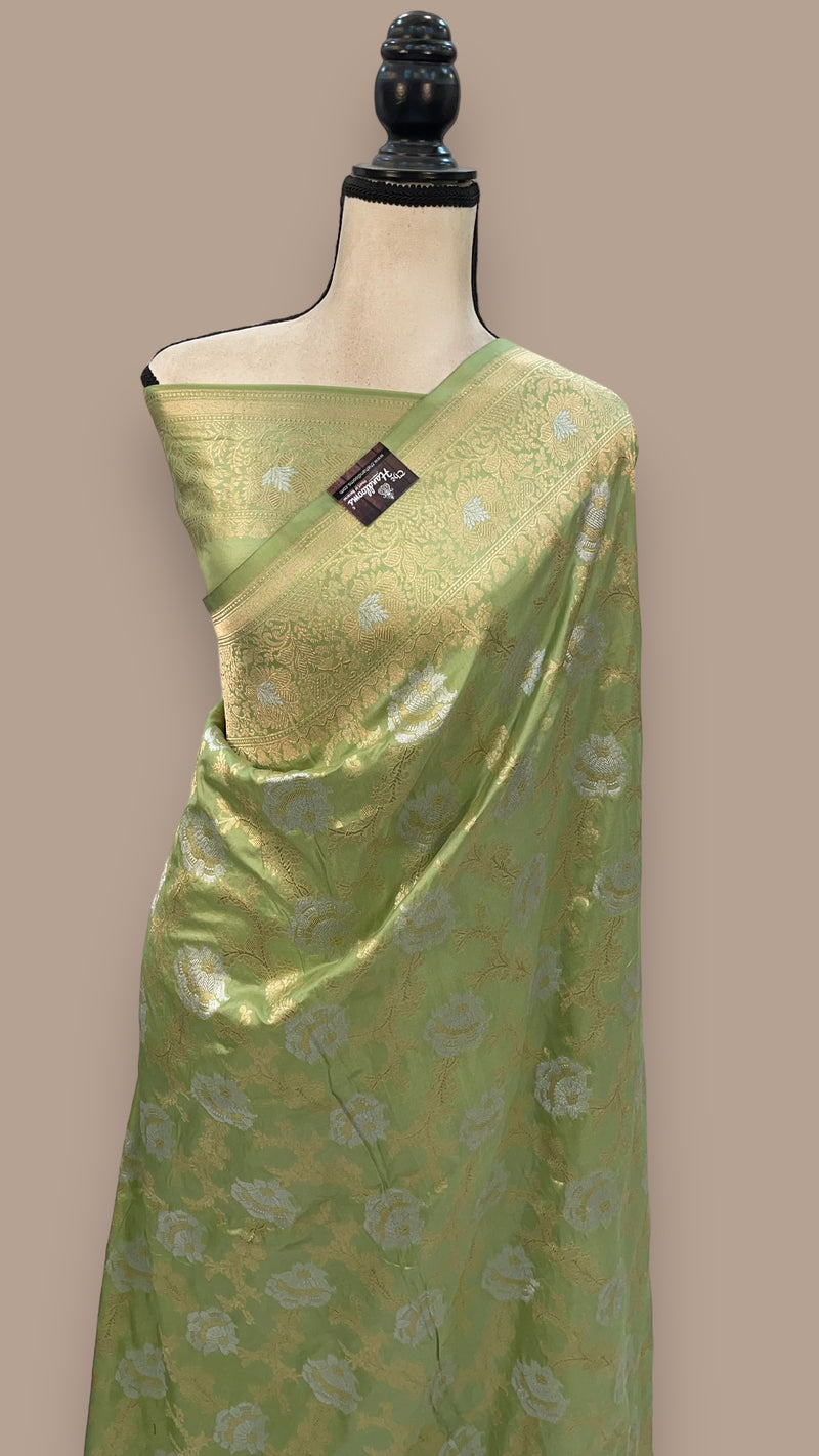 Pure Katan Silk Banarasi Handloom Saree - All over Sona Roopa Jaal work - The Handlooms