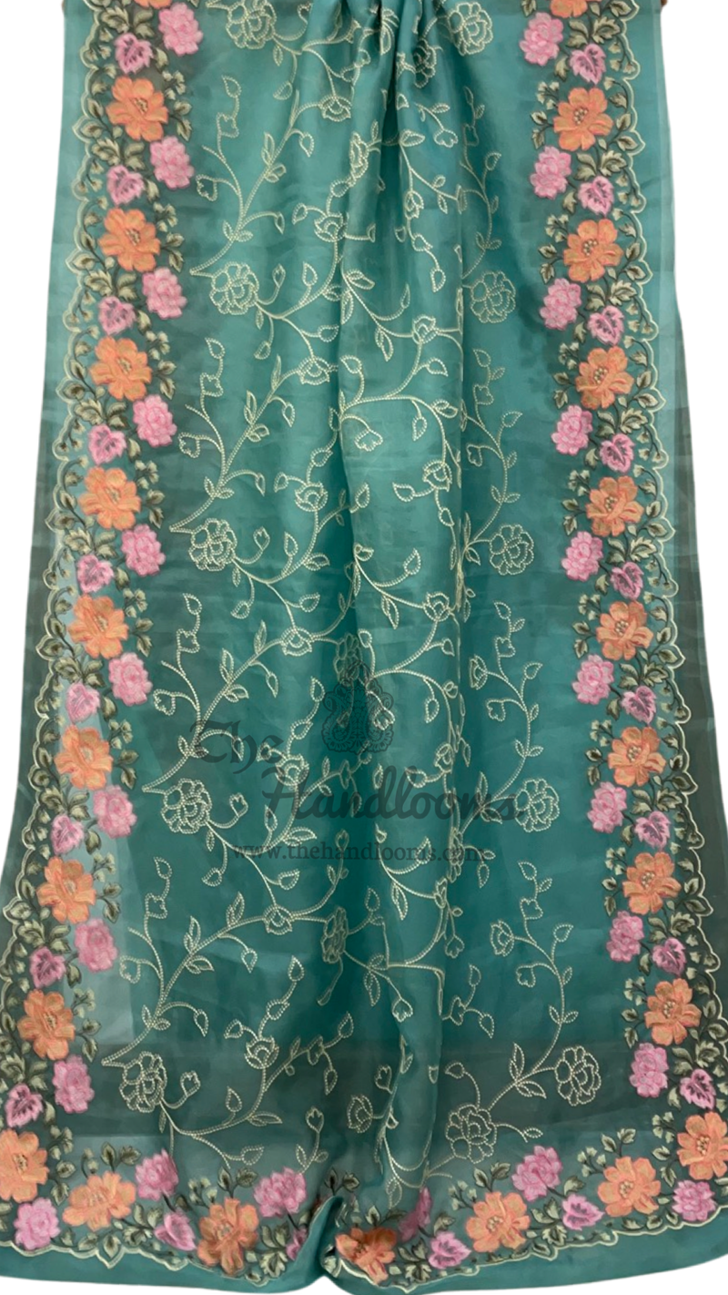 Pure Organza Chikankari Handloom Banarasi Saree - The Handlooms