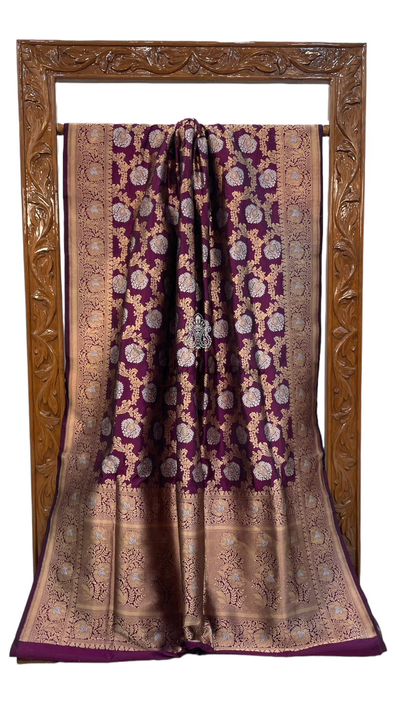 Pure Katan Silk Banarasi Handloom Saree - All over Sona Roopa Jaal work - The Handlooms