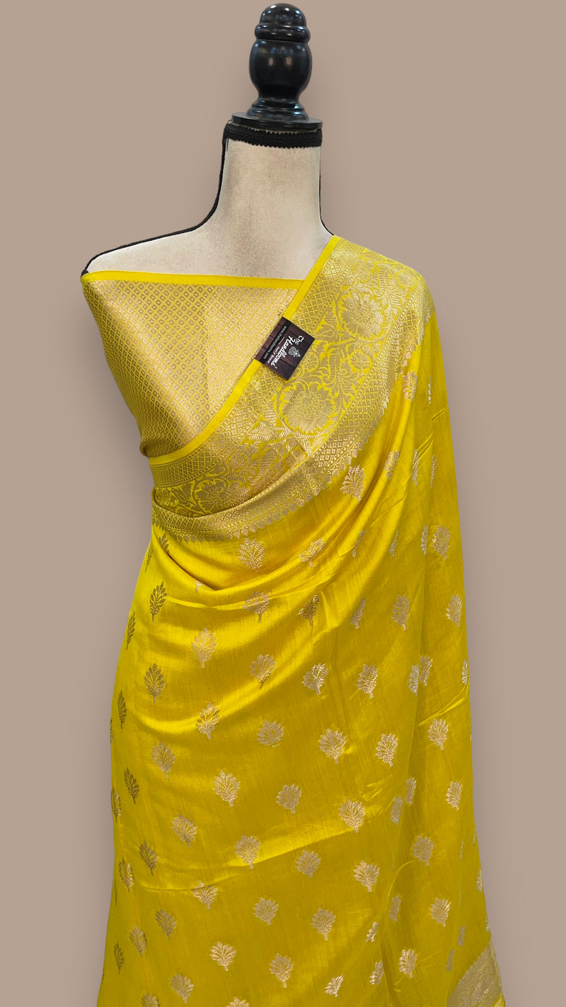 Pure Dupion Silk Banarasi Saree - Gold Zari - The Handlooms