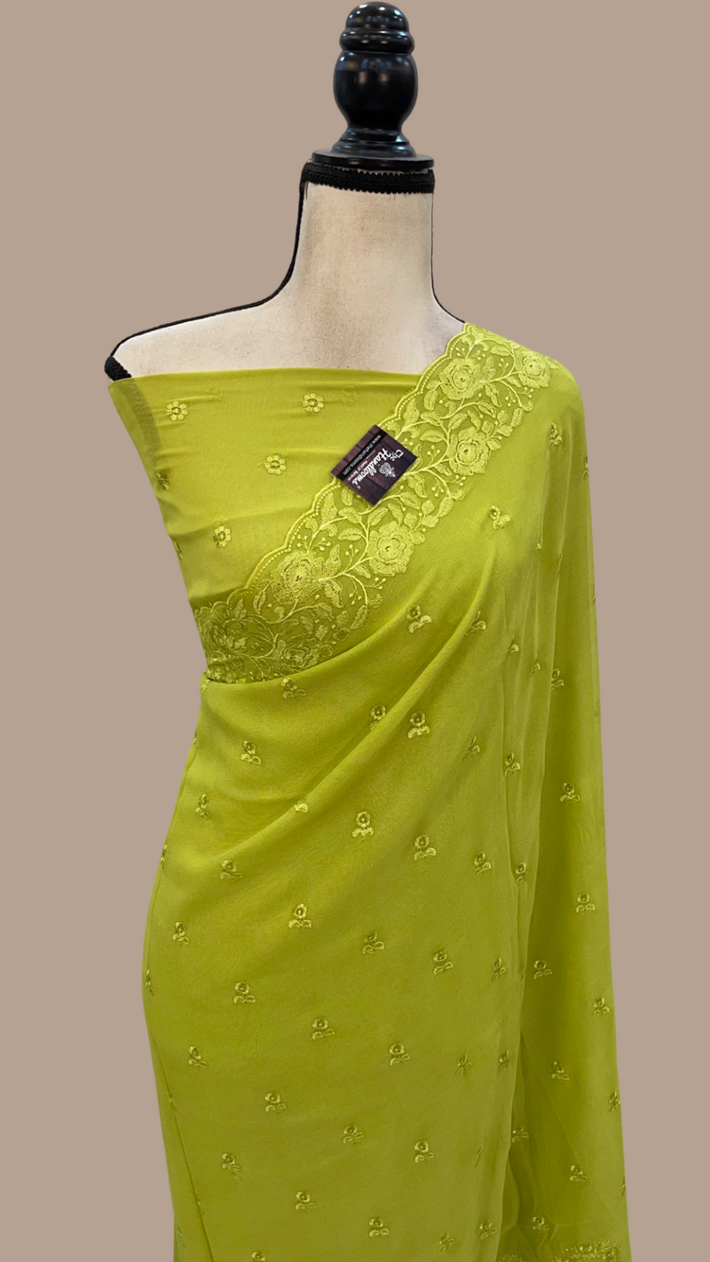 Pure Georgette Chikankari Handloom Banarasi Saree - The Handlooms