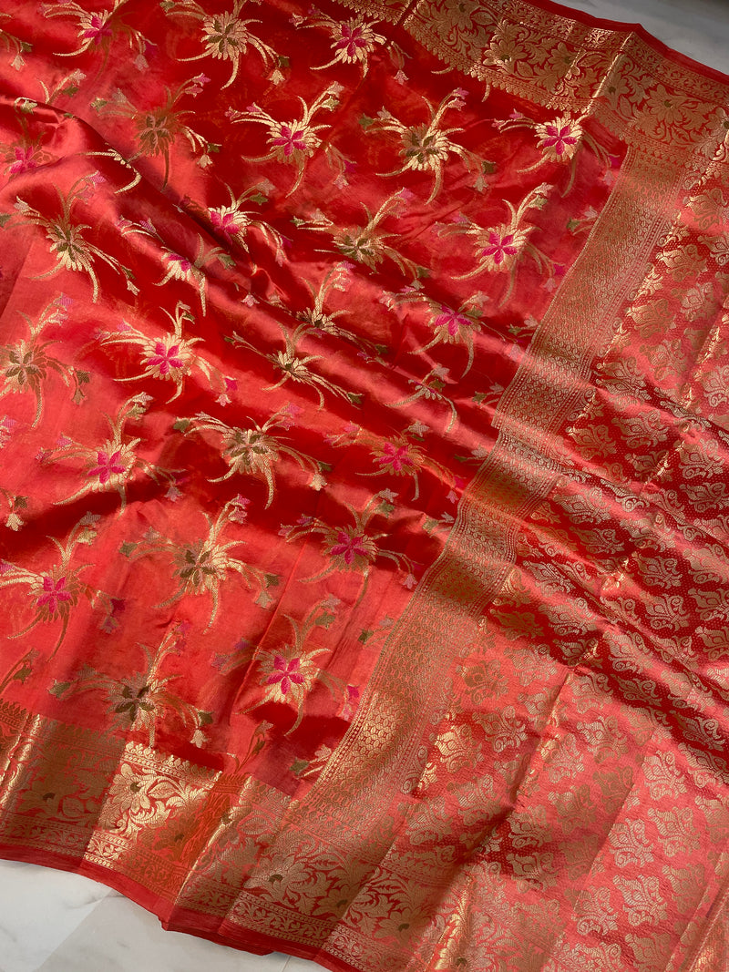 Pure Dupion Silk Banarasi Saree - Gold Zari - The Handlooms