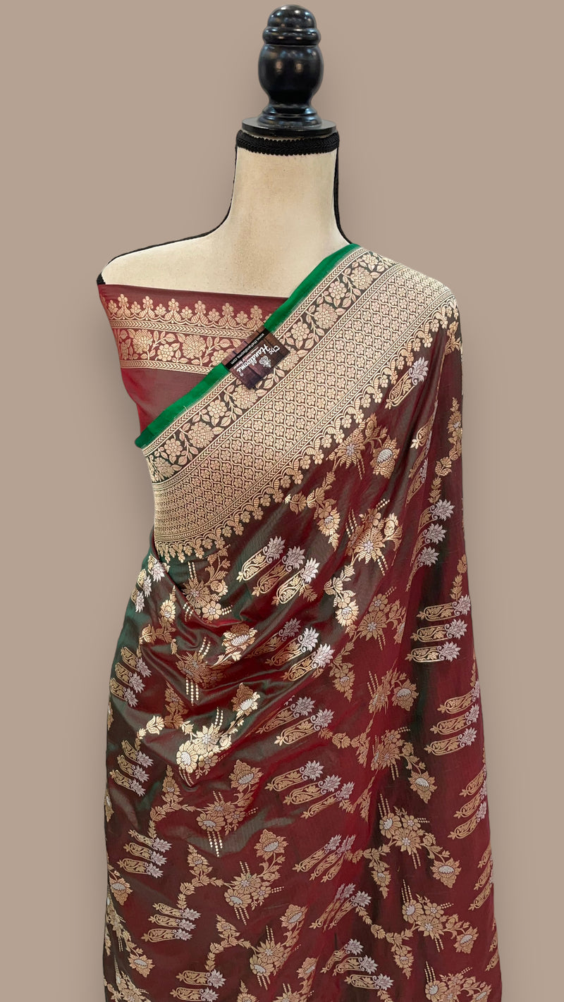 Pure Katan Silk Banarasi Handloom Saree - All over Sona Roopa Jaal work - The Handlooms