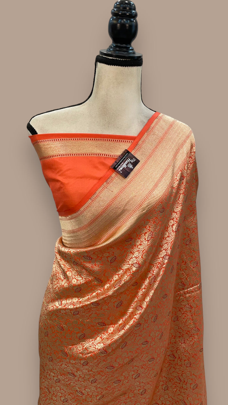 Pure Katan Silk Banarasi Handloom Saree - Tanchui Brocade With Meenakari - The Handlooms