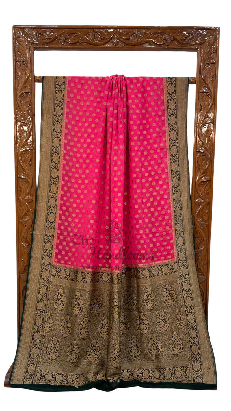 Khaddi Georgette Handloom Banarasi Saree -  Antique zari - The Handlooms