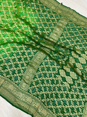 Dual Shade Pure Georgette Banarasi Bandhej Handloom Saree - The Handlooms