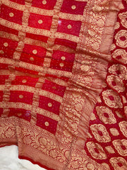 Red Pure Georgette Banarasi Bandhej Handloom Saree - The Handlooms