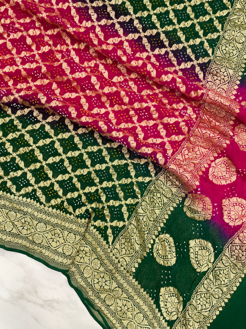 Pure Georgette Banarasi Bandhej Handloom Dupatta - The Handlooms