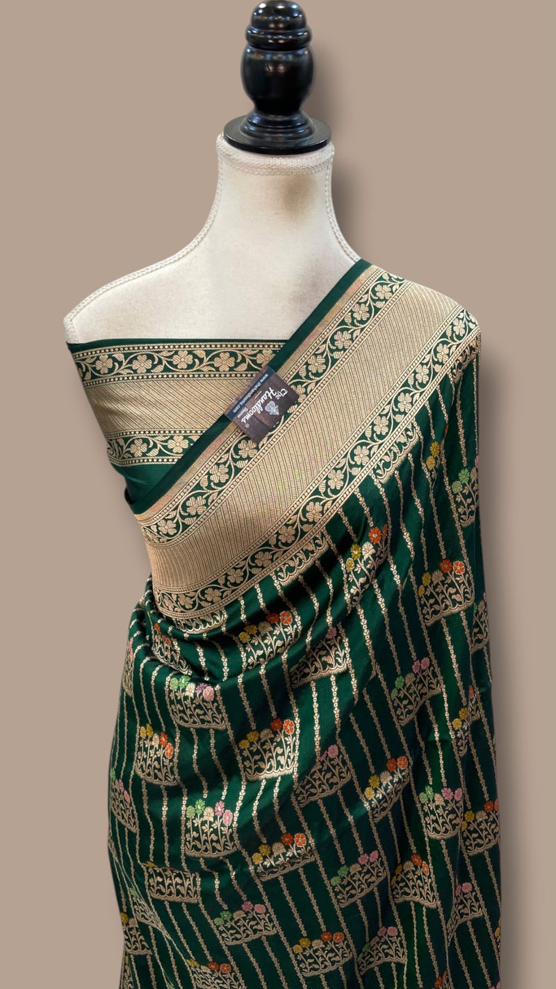 Pure Katan Silk Banarasi Handloom Saree - All Over Jaal Work With Meenakari