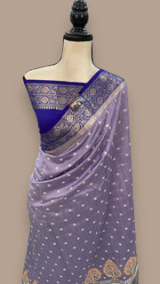 Pure Chiniya Silk Handloom Banarasi Saree with Chikankari - The Handlooms