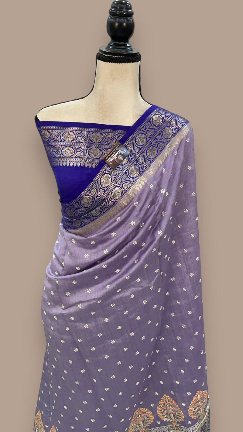 Pure Chiniya Silk Handloom Banarasi Saree with Chikankari - The Handlooms