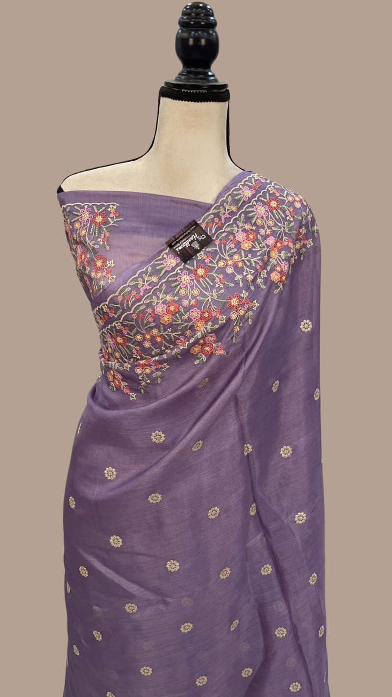 Tussar Silk Handloom Banarasi Saree With Chikankari - The Handlooms