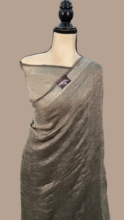 Black Pure Kora Tissue Crush Handloom Banarasi Saree - The Handlooms