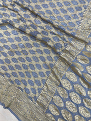 Grey Pure Georgette Banarasi Bandhej Handloom Saree - The Handlooms