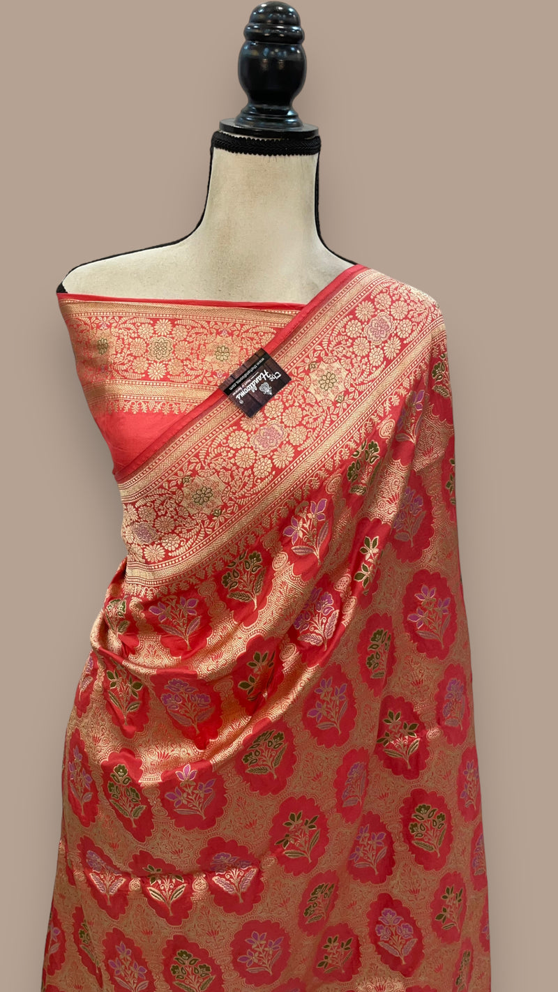 Pure Katan Silk Banarasi Handloom Saree - All over Jaal work with Meenakari - The Handlooms