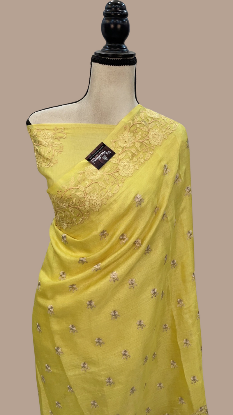 Tussar Silk Handloom Banarasi Saree With Chikankari - The Handlooms