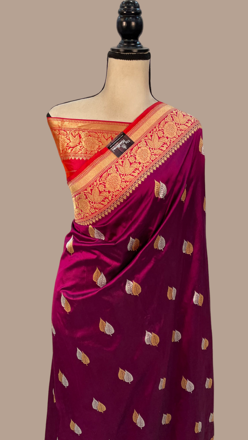 Pure Katan Silk Banarasi Handloom Saree - All over Sona Roopa Kadua motifs - The Handlooms