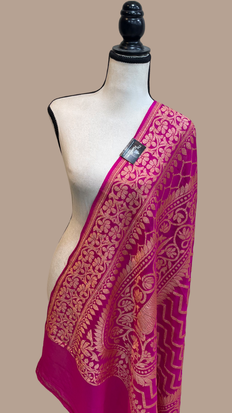Pure Khaddi Georgette Dupatta - gold zari - The Handlooms