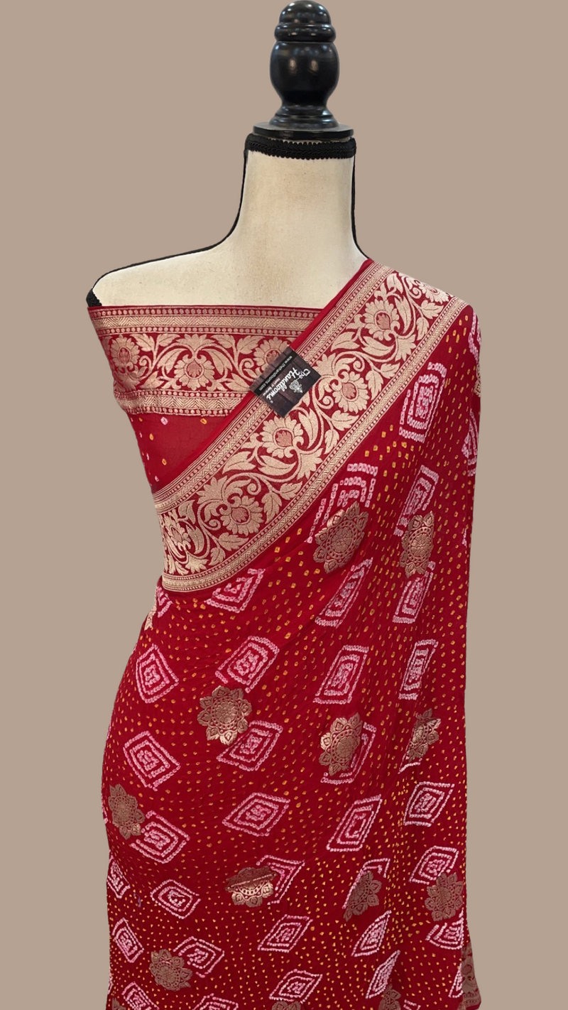 Pure Georgette Banarasi Bandhej Handloom Saree - The Handlooms
