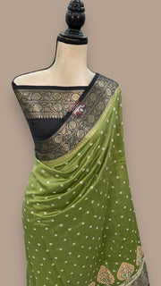 Pure Chiniya Silk Handloom Banarasi Saree with Chikankari - The Handlooms