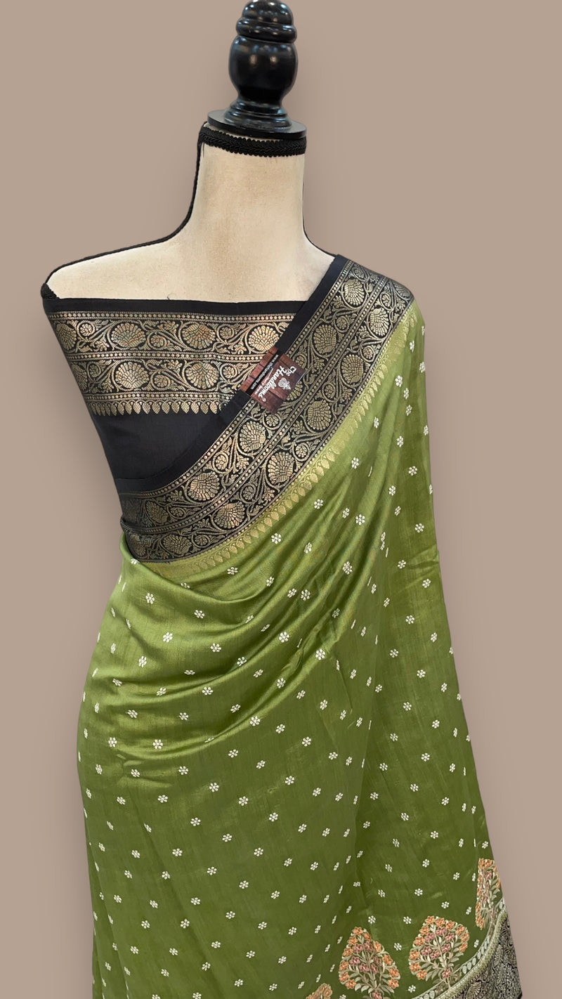 Pure Chiniya Silk Handloom Banarasi Saree with Chikankari - The Handlooms