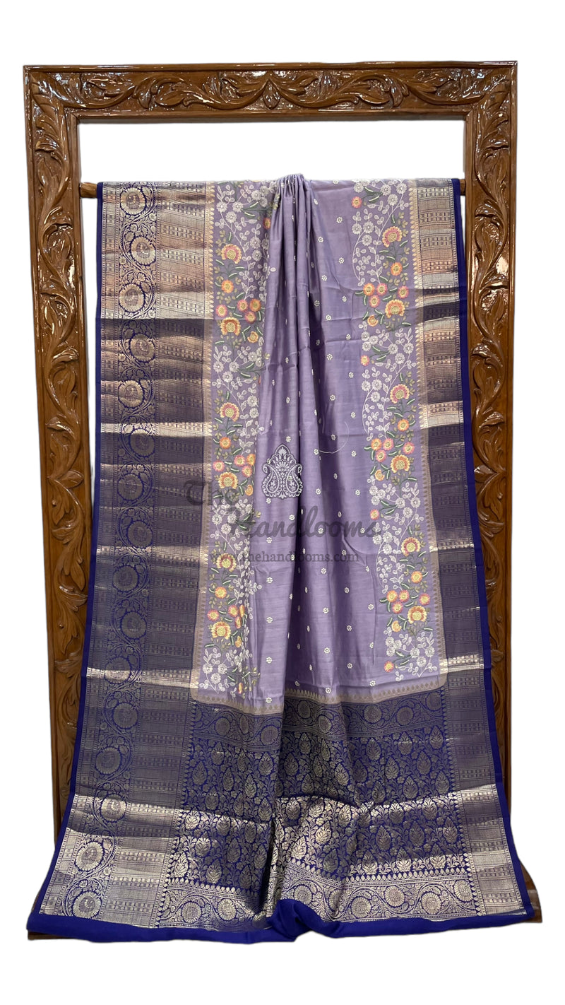 Pure Chiniya Silk Handloom Banarasi Saree with Chikankari - The Handlooms