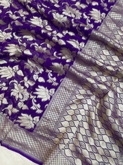 Purple Khaddi Georgette Handloom Banarasi Saree - The Handlooms