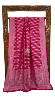 Hot Pink Pure Khaddi Georgette Handloom Banarasi Saree - The Handlooms