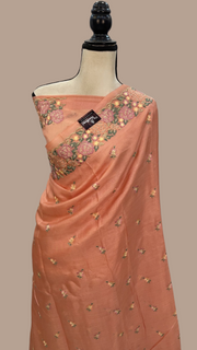 Tussar Silk Handloom Banarasi Saree With Chikankari - The Handlooms