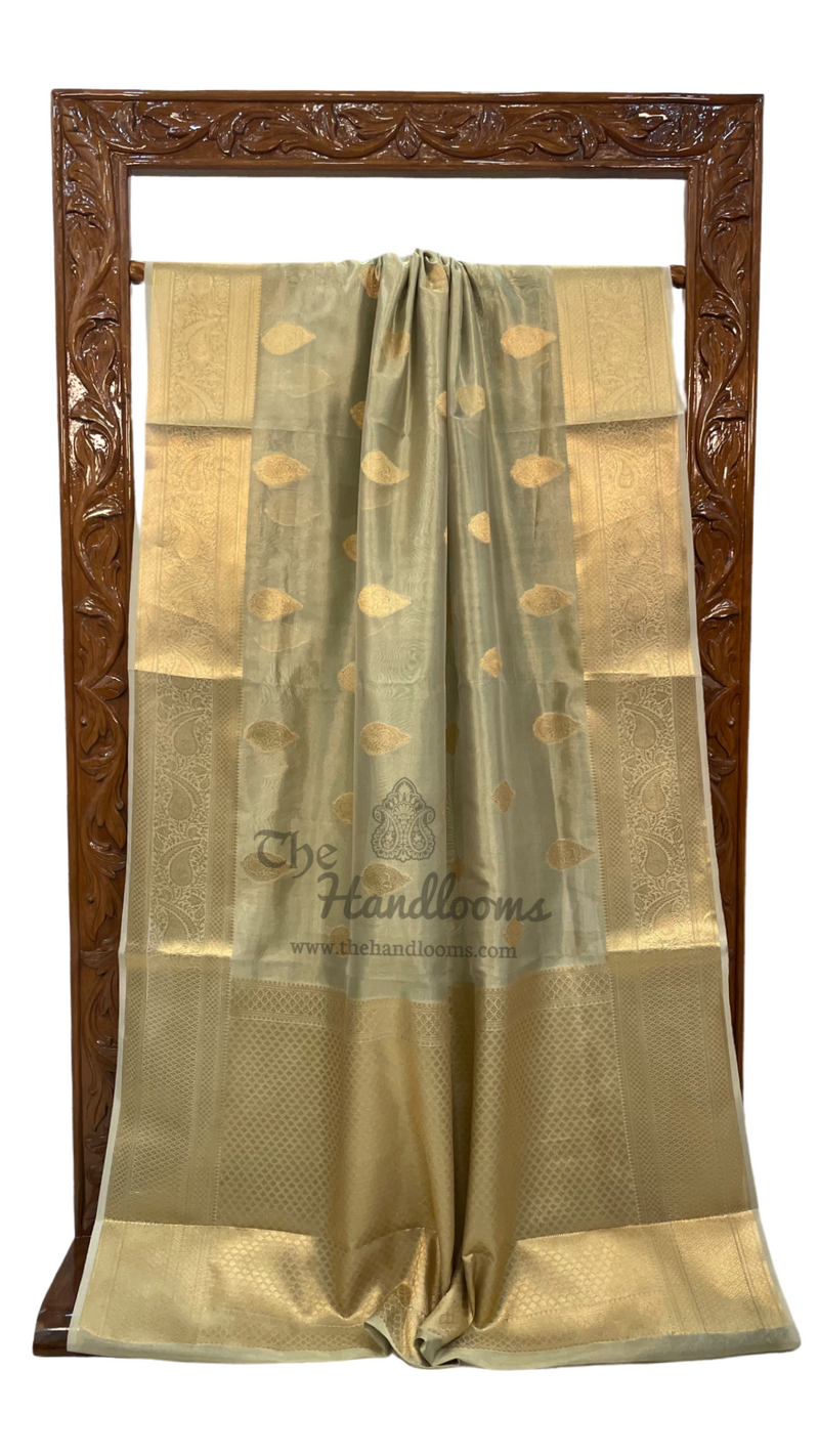 Pista Pure Kora Tissue Handloom Banarasi Saree - The Handlooms