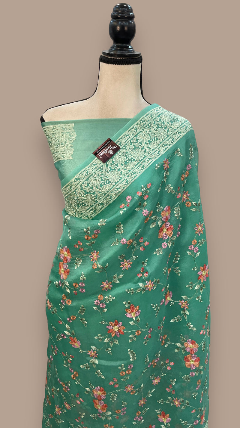 Pure Organza Chikankari Handloom Banarasi Saree - The Handlooms