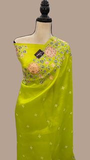 Pure Organza Chikankari Handloom Banarasi Saree - The Handlooms