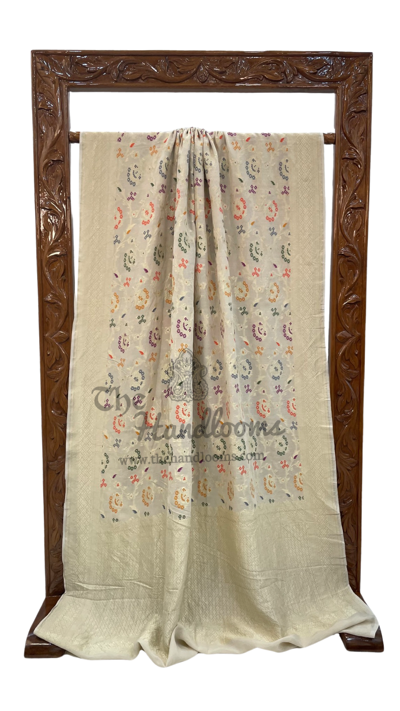 Moonga Georgette Handloom Banarasi Saree - All over meenakari - The Handlooms
