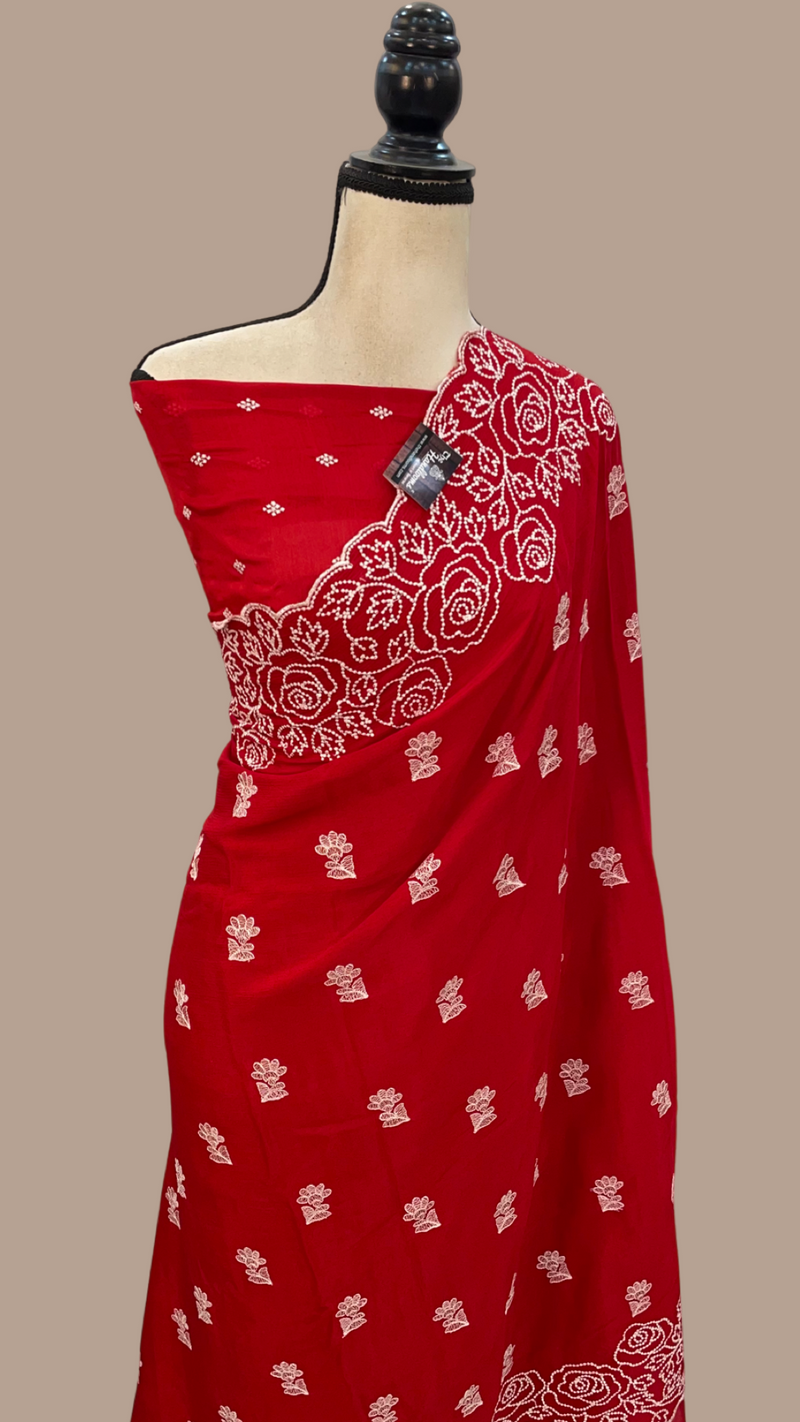 Pure Georgette Chikankari Handloom Banarasi Saree - The Handlooms