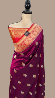 Pure Katan Silk Banarasi Handloom Saree - All over Sona Roopa Kadua motifs - The Handlooms