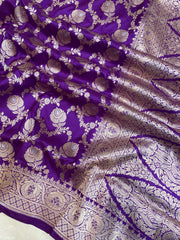 Pure Katan Silk Banarasi Handloom Saree - All over Sona Roopa Jaal work - The Handlooms