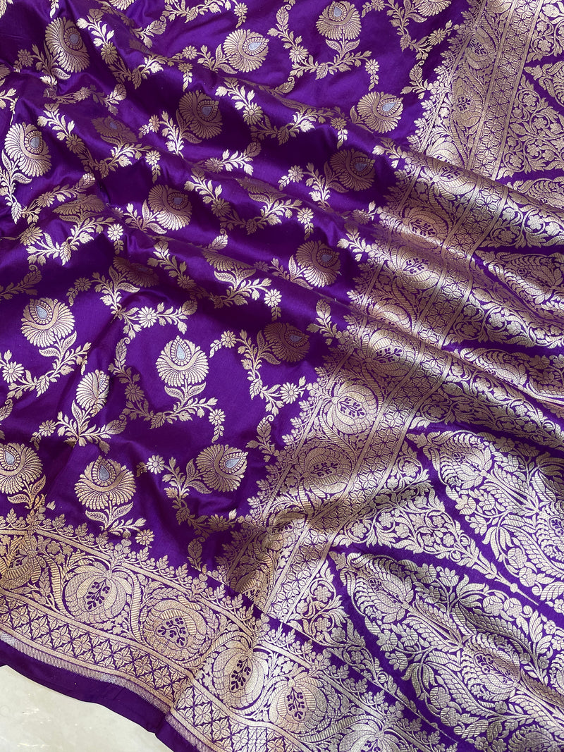 Pure Katan Silk Banarasi Handloom Saree - All over Sona Roopa Jaal work - The Handlooms