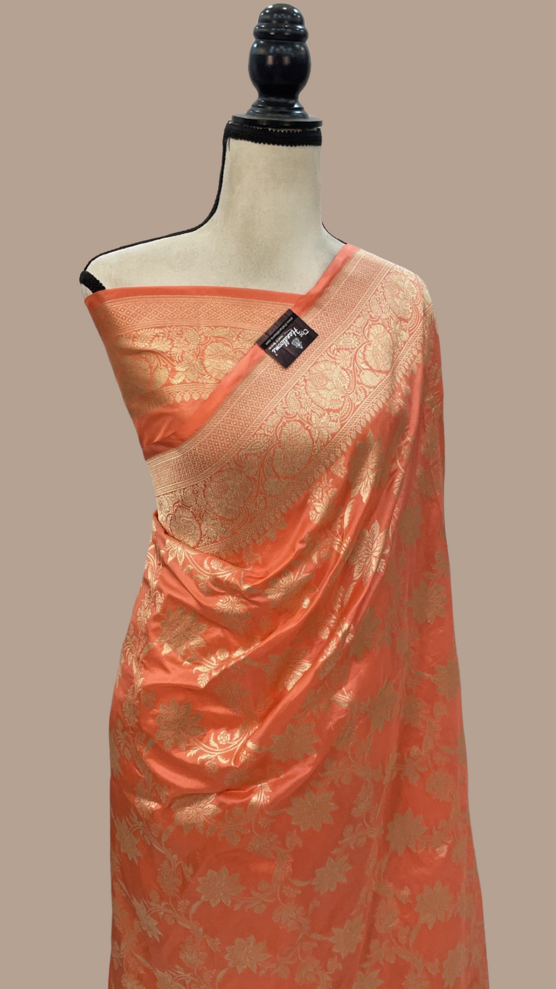 Pure Katan Silk Banarasi Handloom Saree - All Over Jaal Work - The Handlooms