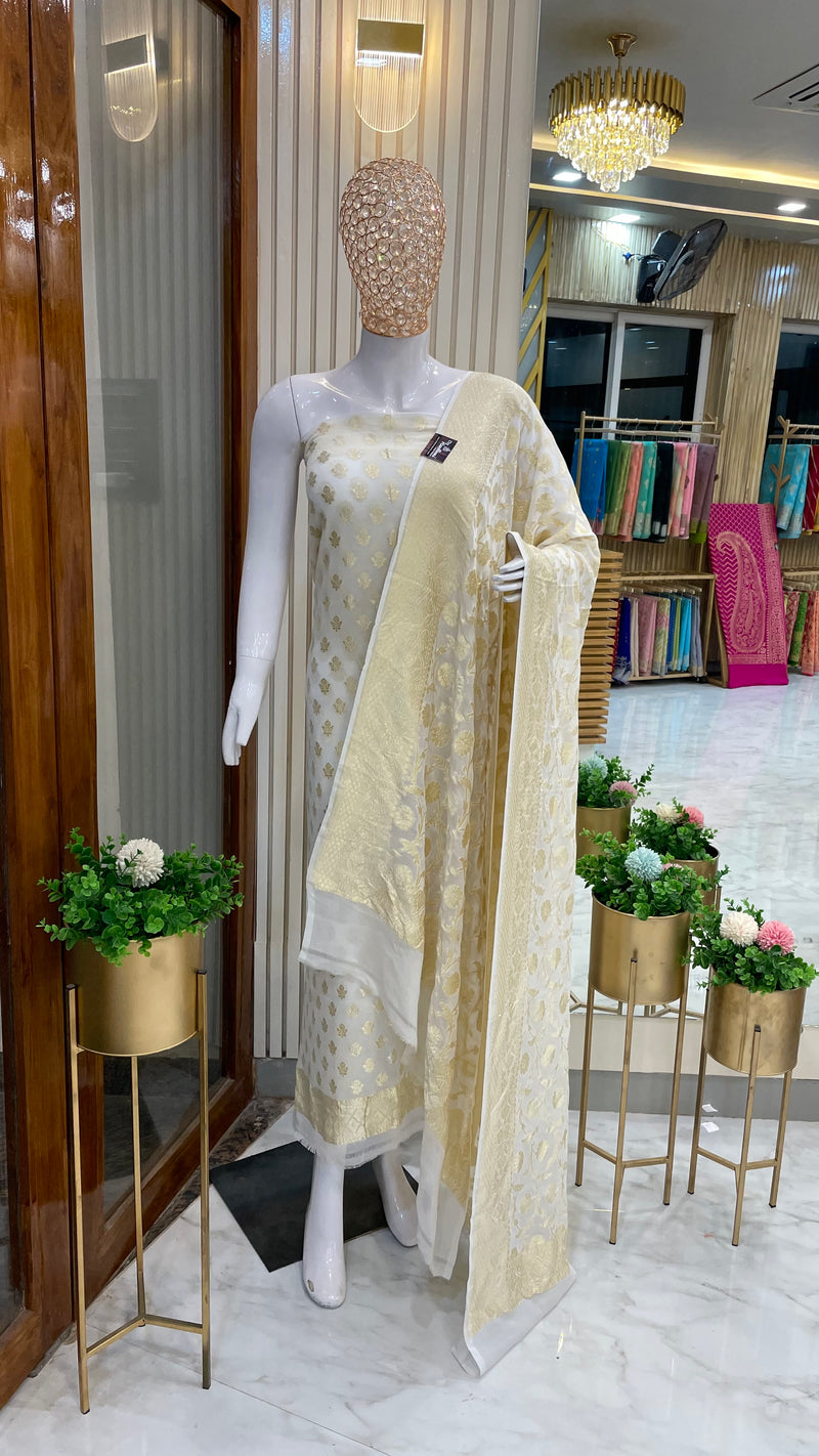 Pure Khaddi Georgette Banarasi Dress material - The Handlooms