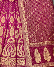 Pure Khaddi Georgette Bandhani Handloom Banarasi Lehenga - The Handlooms