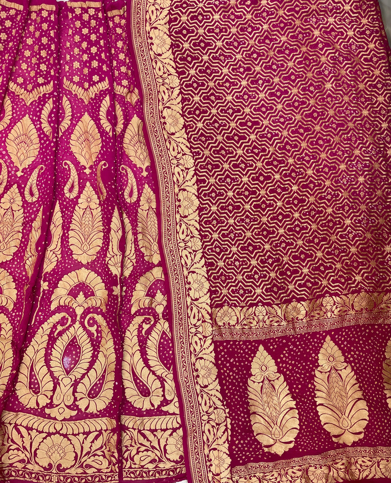 Pure Khaddi Georgette Bandhani Handloom Banarasi Lehenga - The Handlooms