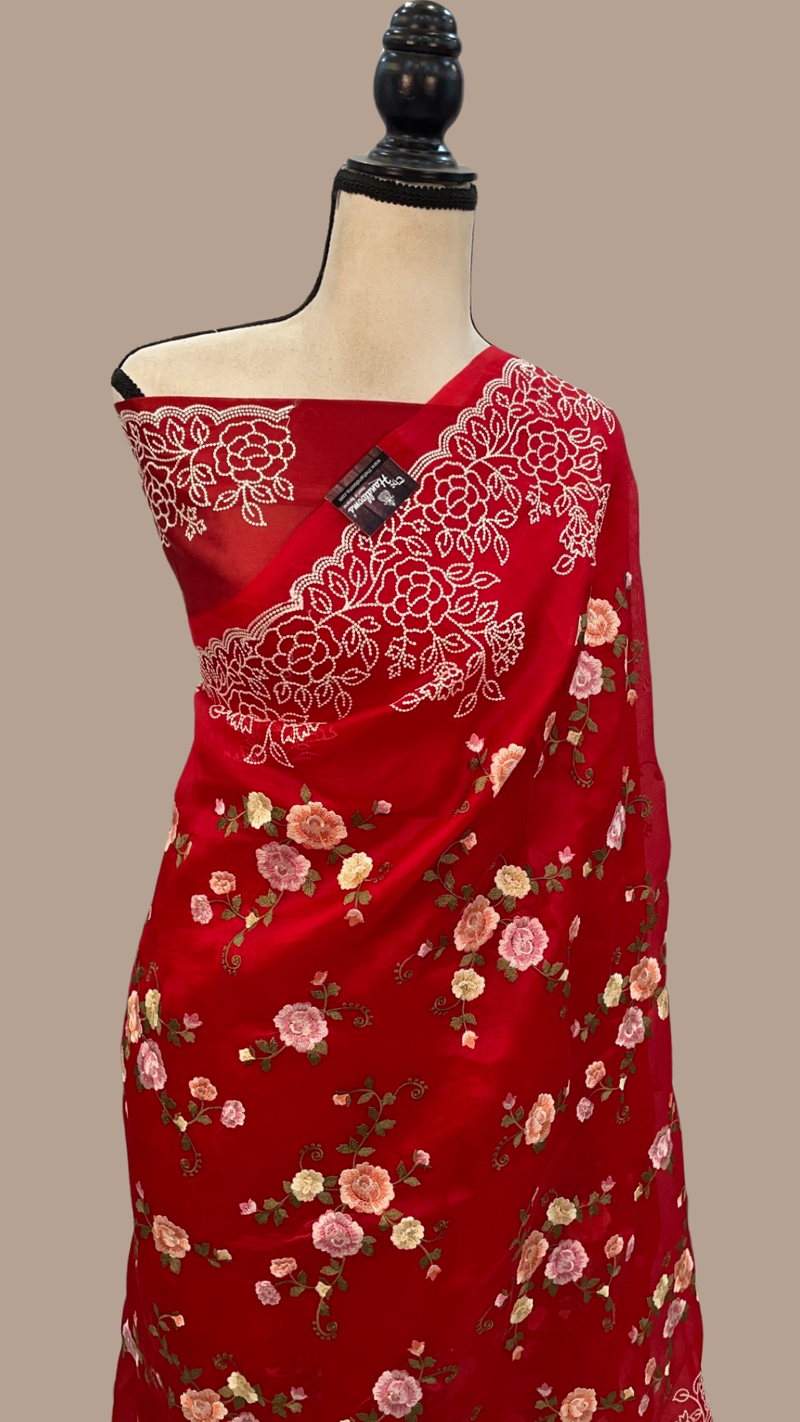 Organza Chikankari Handloom Banarasi Saree - The Handlooms