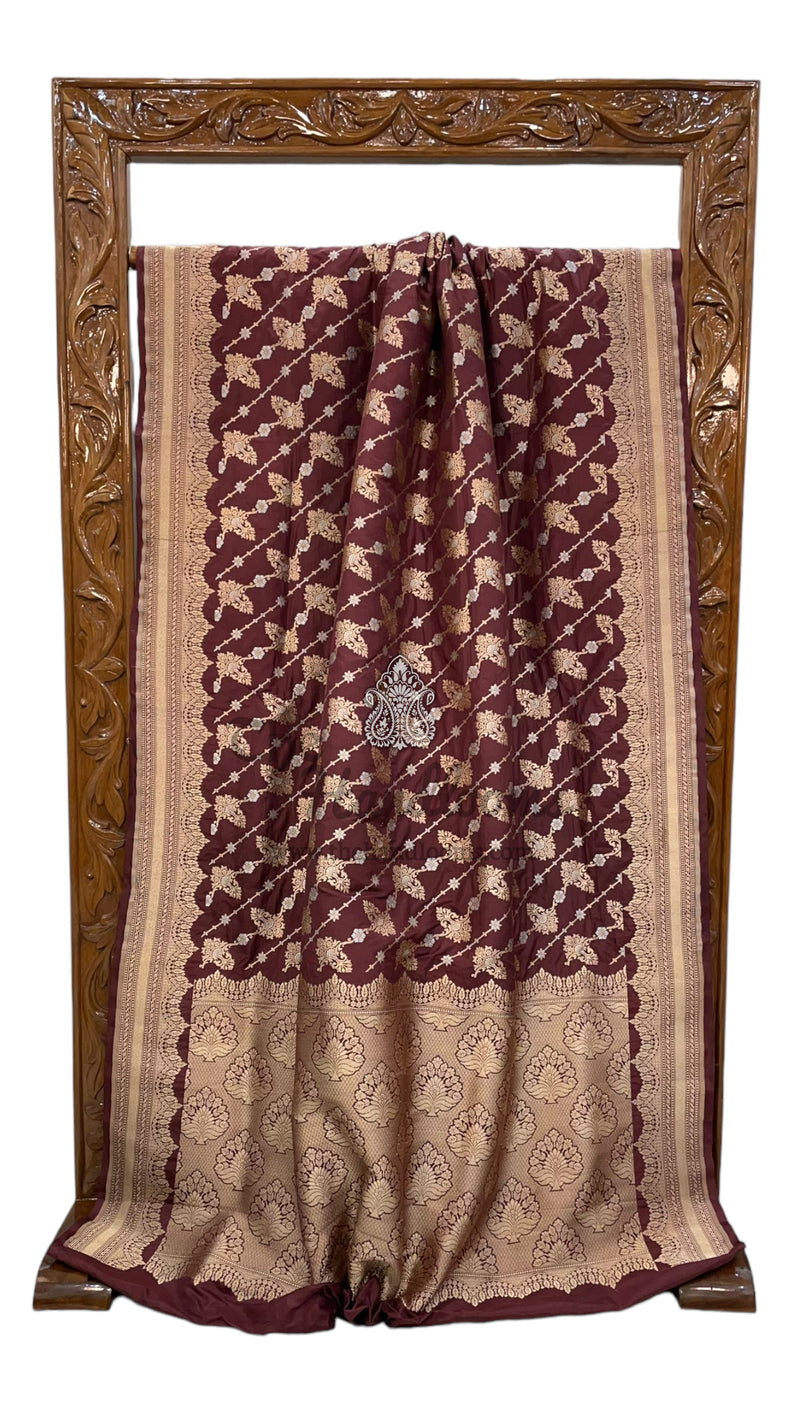 Pure Katan Silk Banarasi Handloom Saree - All over Sona Roopa Jaal work - The Handlooms