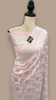 Pink Pure Khaddi Georgette Banarasi Saree with all over silver zari jaal work - The Handlooms