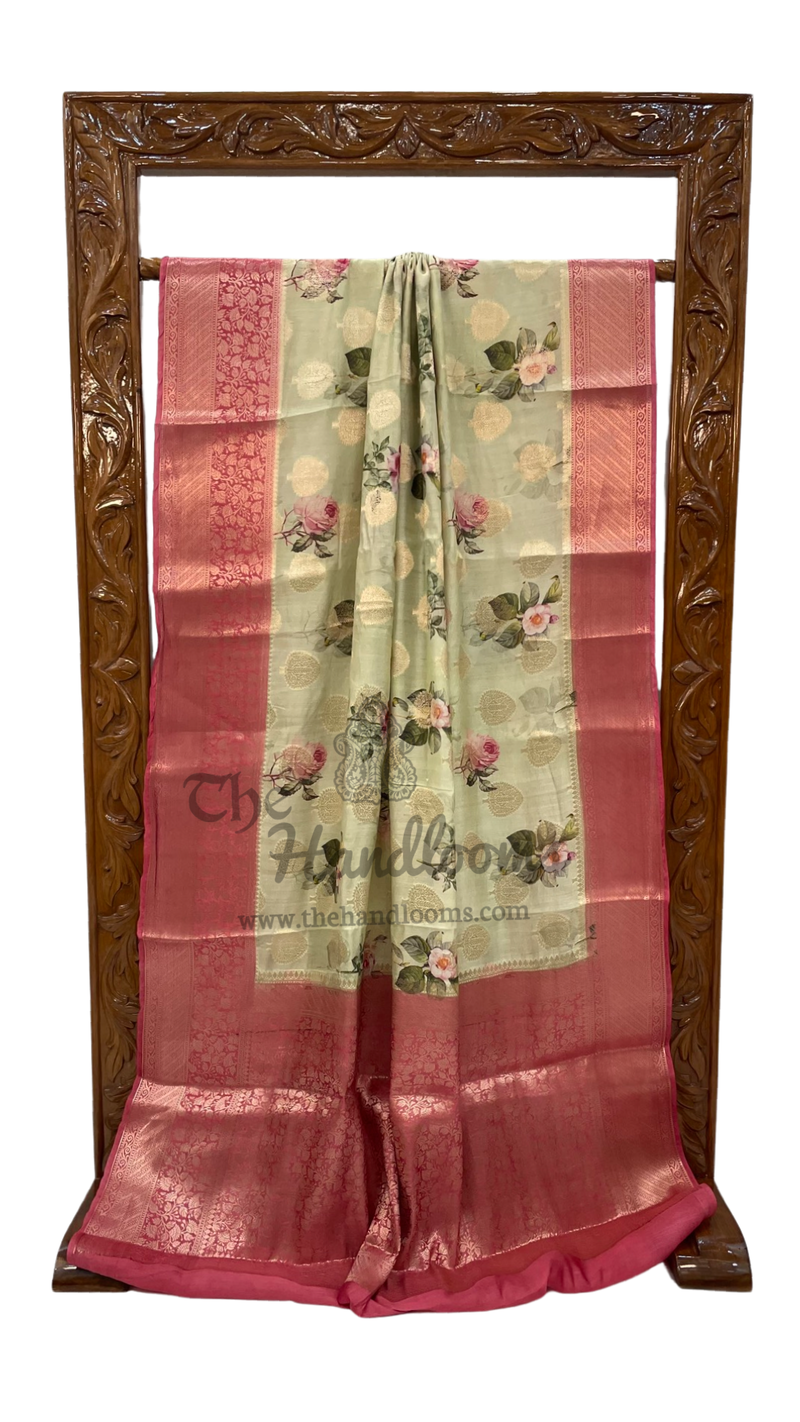 Pure Chiniya Silk Digital Print Handloom Banarasi Saree - The Handlooms