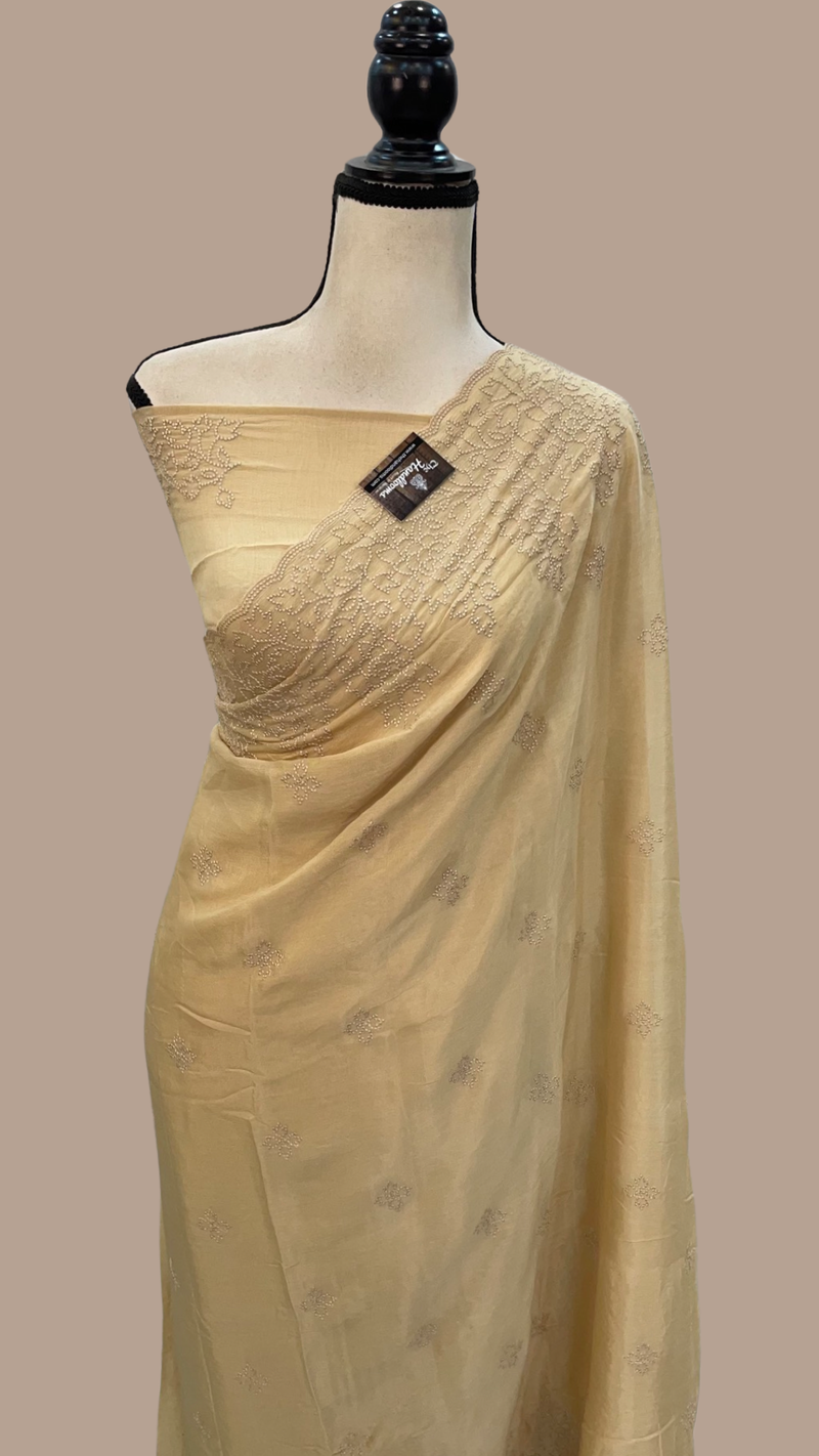 Pure Georgette Chikankari Handloom Banarasi Sare - The Handlooms