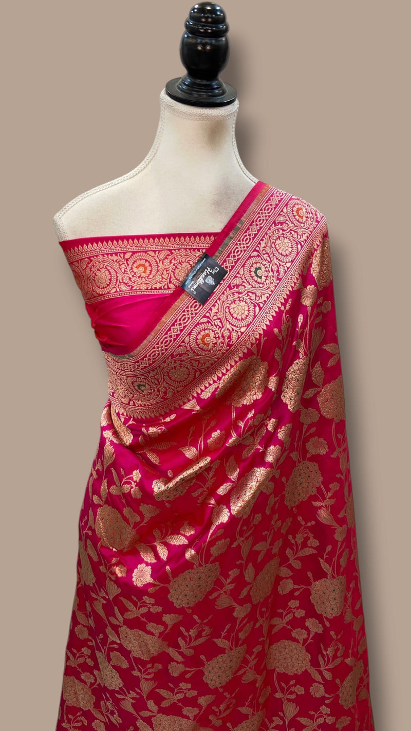 Pure Katan Silk Banarasi Handloom Saree - All Over Jaal Work With Meenakari - The Handlooms